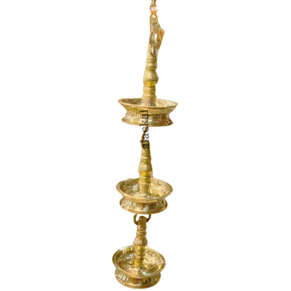 BRASS HANGING LAMP WITH 3 STEPS AND 1 METER CHAIN TO HANG IN TEMPLES  | THATTU VILAKKU - Image 3