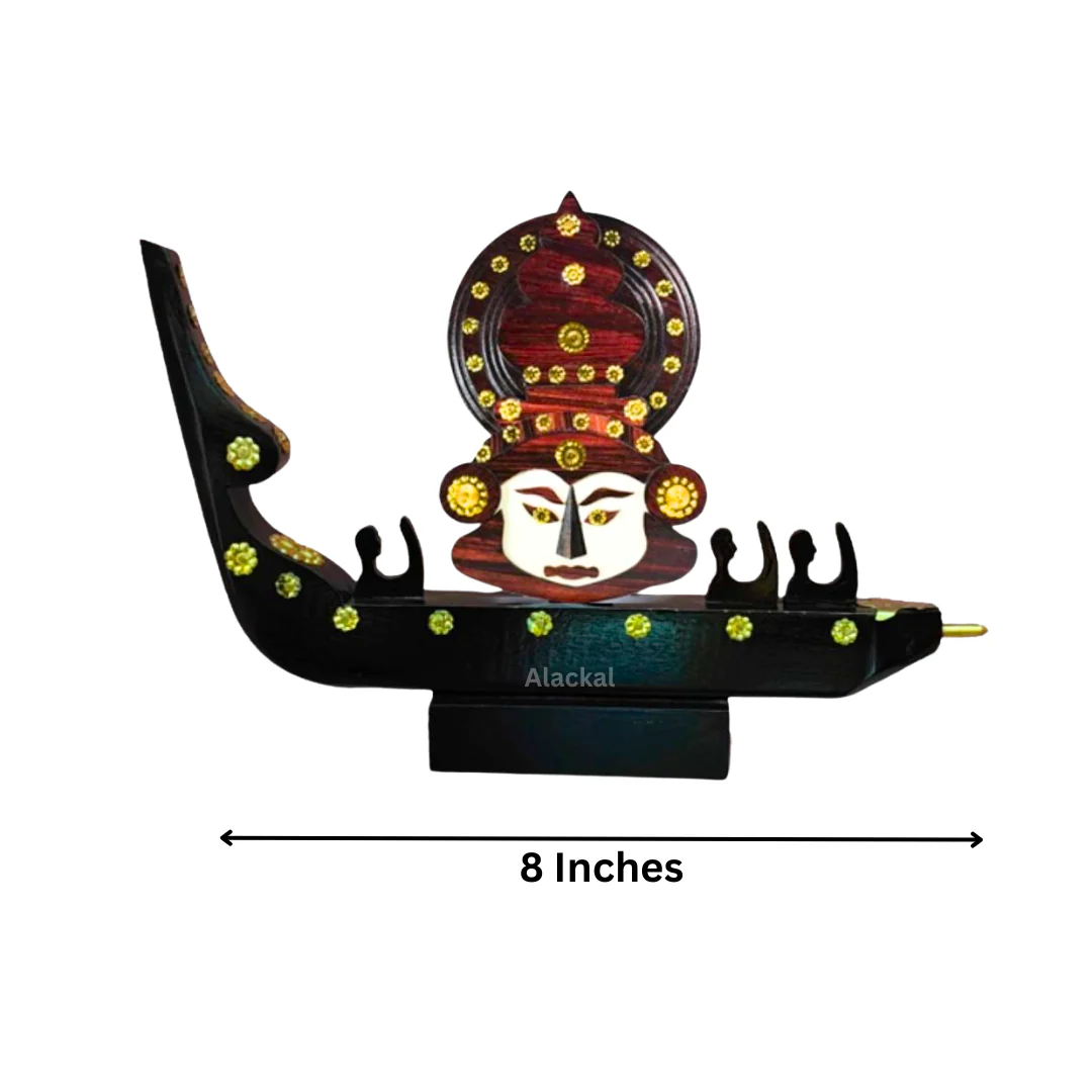WOODEN BOAT WITH KATHAKALI FACE ( BROWN ) - Image 3